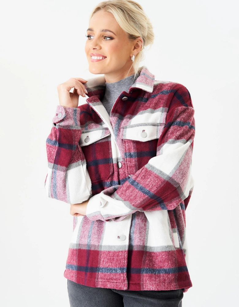 Burgundy Check Oversized Pocket Detail Shacket