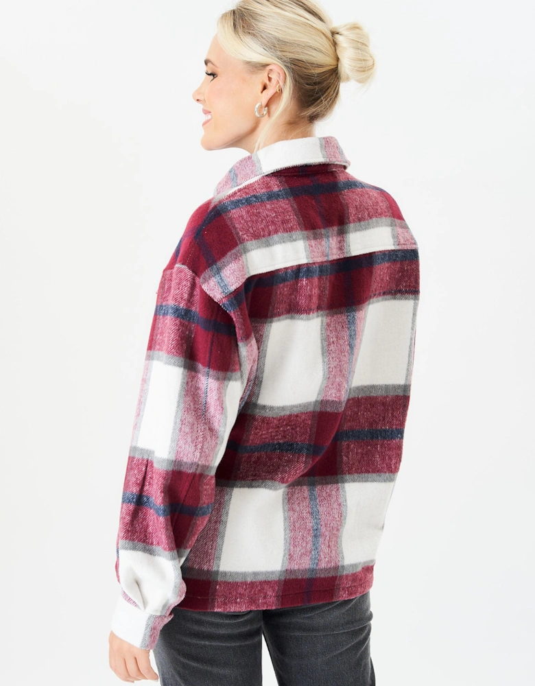 Burgundy Check Oversized Pocket Detail Shacket