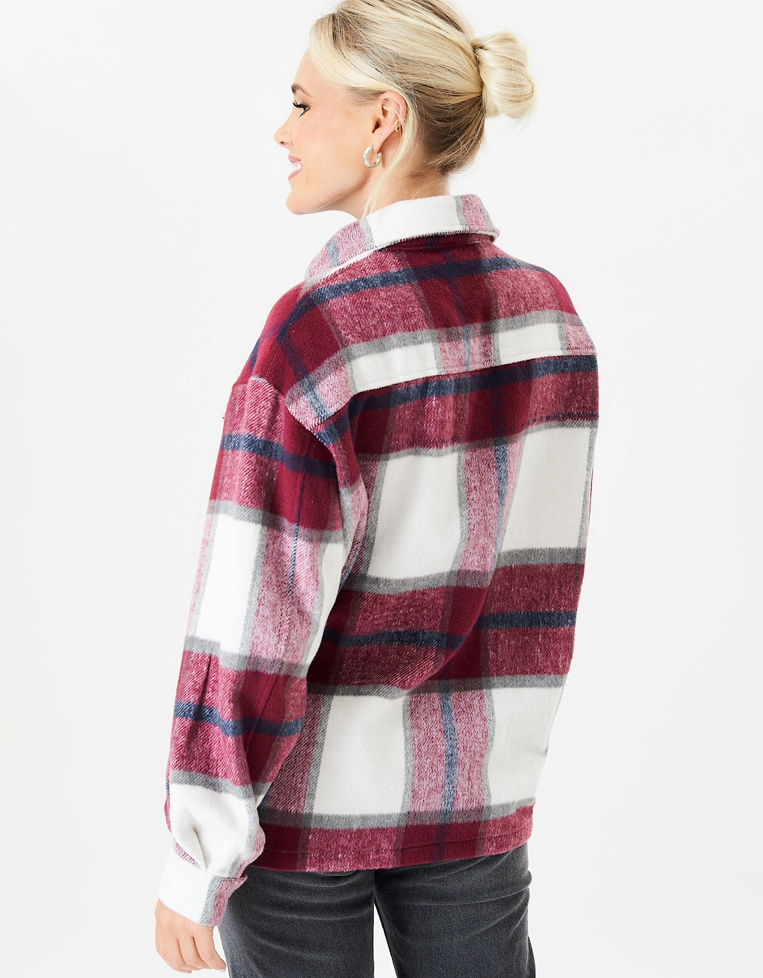 Burgundy Check Oversized Pocket Detail Shacket