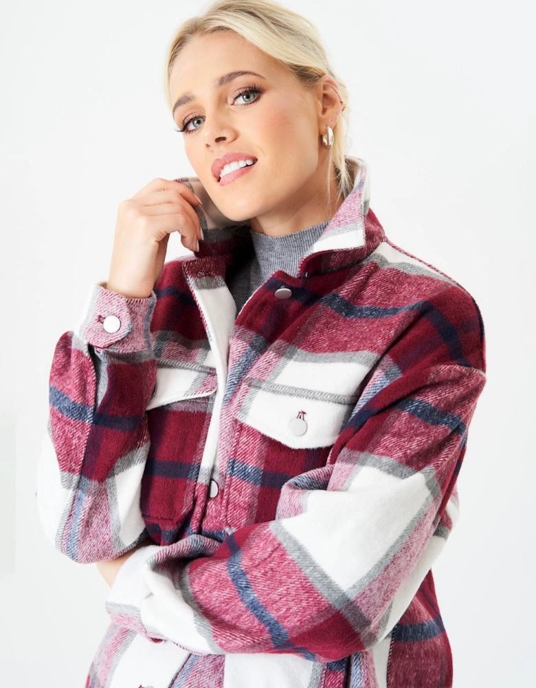 Burgundy Check Oversized Pocket Detail Shacket