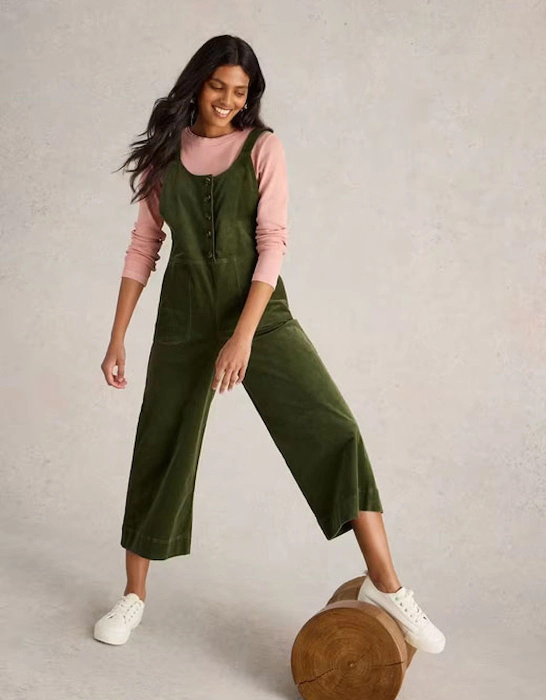 Women's Petite Viola Cord Dungaree Dark Green