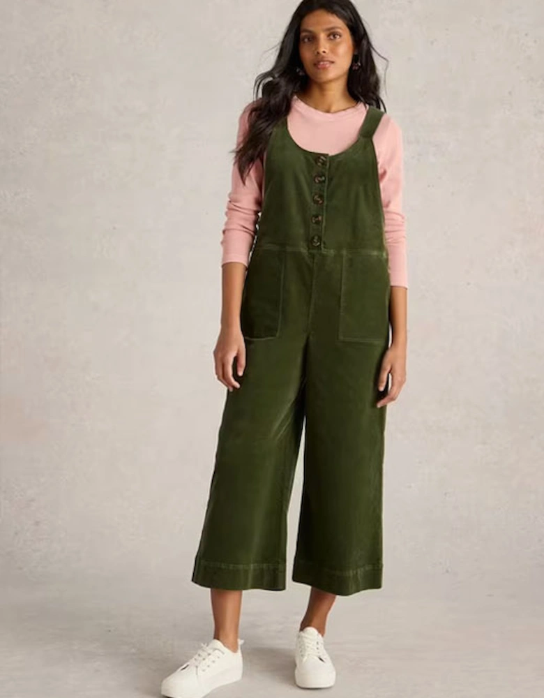 Women's Petite Viola Cord Dungaree Dark Green