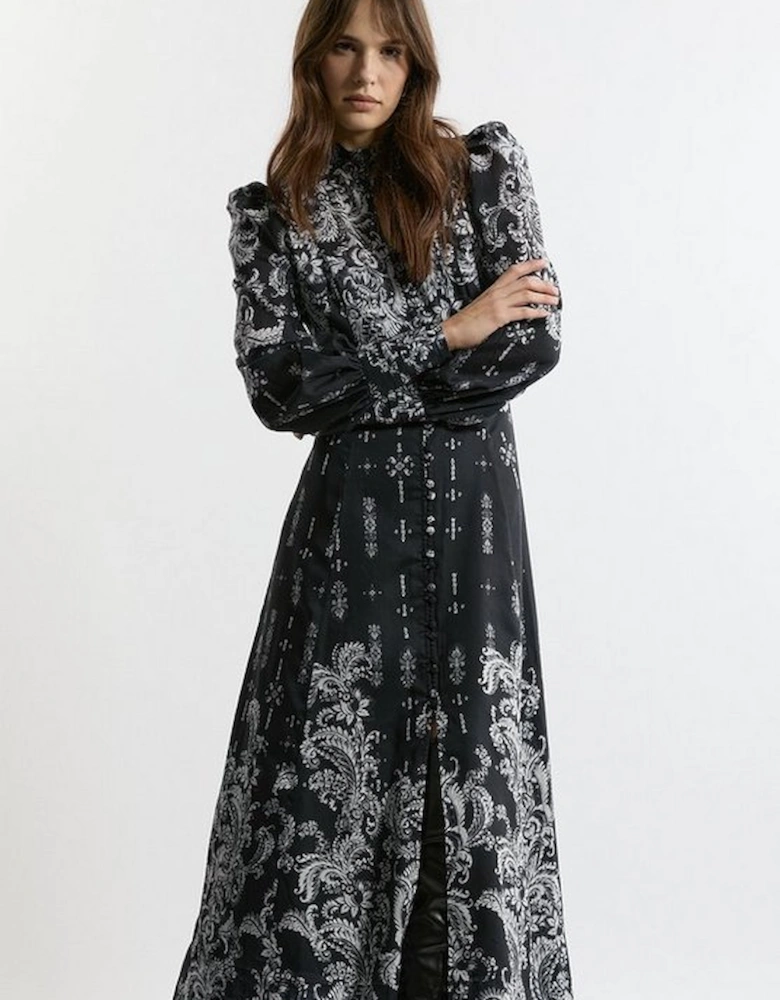 Petite Mono Floral Woven Button Up Maxi Dress