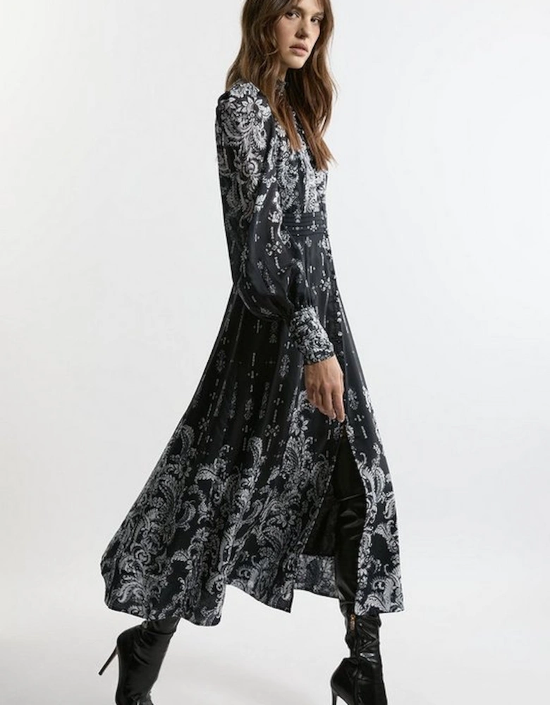 Mono Floral Woven Button Up Maxi Dress