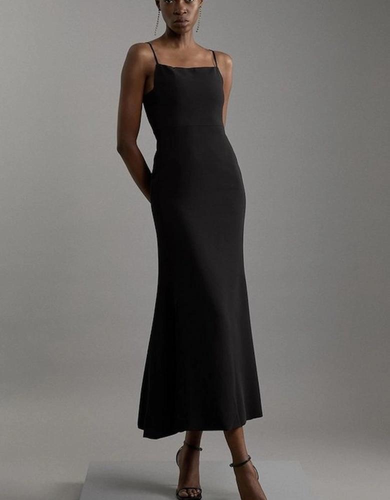 Compact Stretch Viscose Tailored Square Neck Maxi Dress