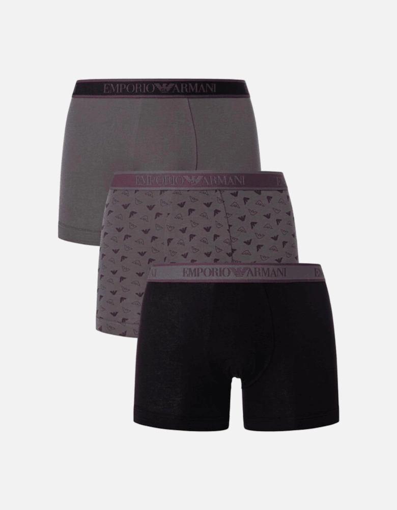 3-Pack Stretch Cotton Grey/Purple Boxer Trunks