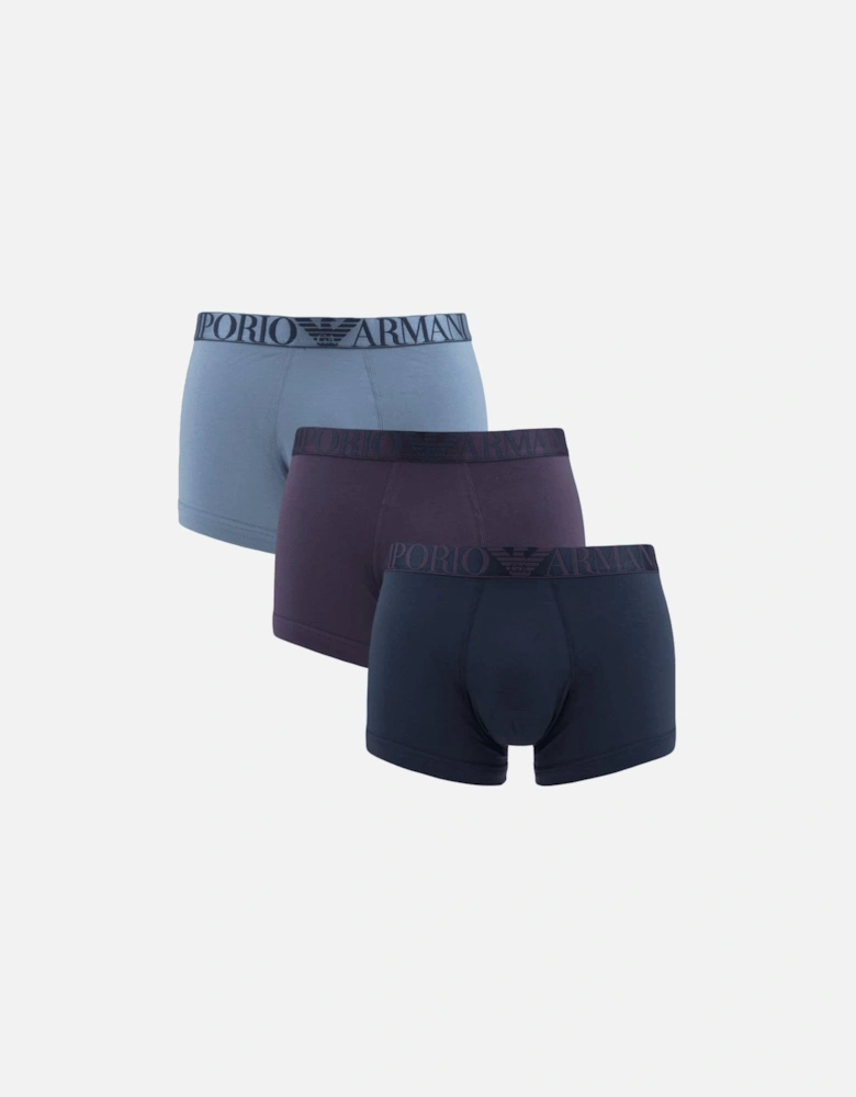 3-Pack Stretch Cotton Blue/Purple/Navy Boxer Trunks