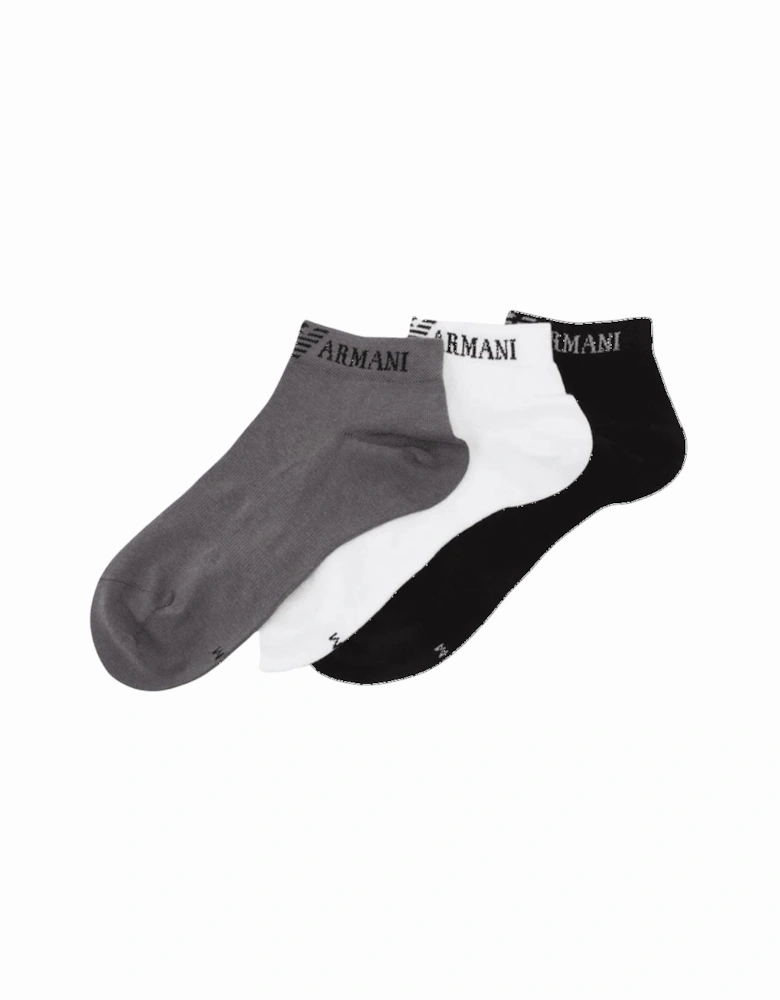 Cotton 3-Pair EA Logo Black/Grey/White Ankle Socks