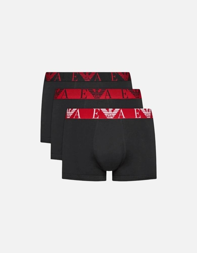 3-Pack Stretch Cotton Black/Red Boxer Trunks