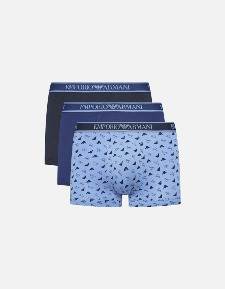 3-Pack Stretch Cotton Mono/Blue Boxer Trunks