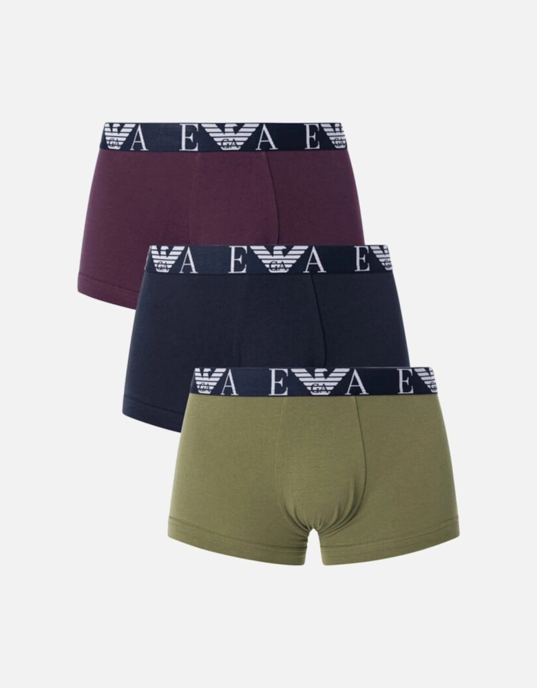 3-Pack Stretch Cotton Navy/Green/Purple Boxer Trunks