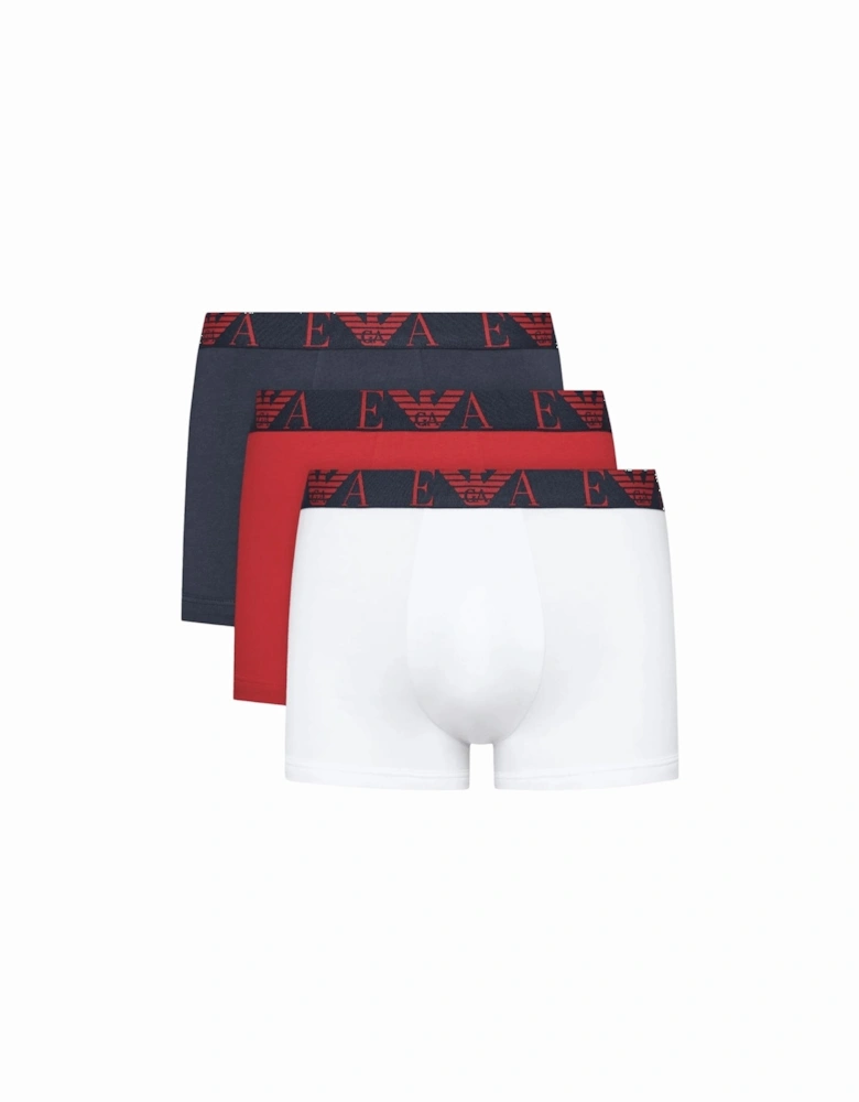 3-Pack Stretch Cotton Navy/Red/White Boxer Trunks