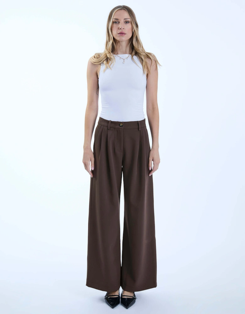 Pin Tuck Brown Trousers