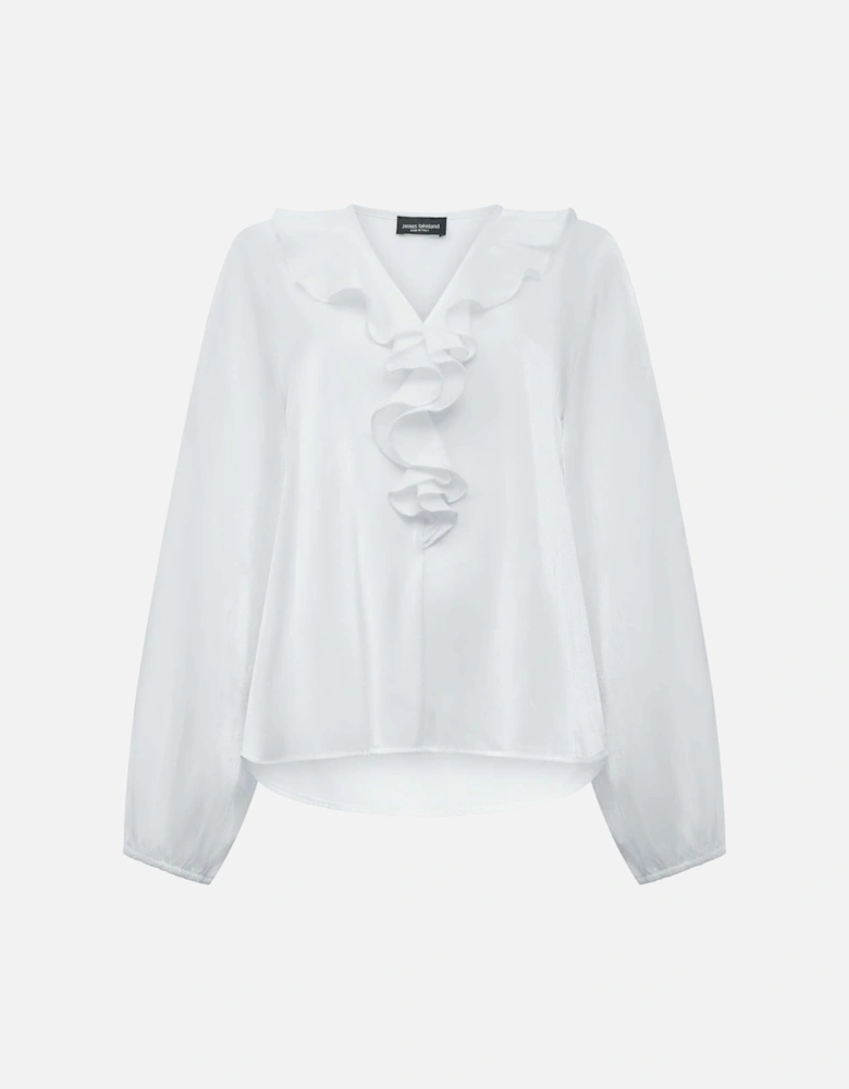 White Ruffled V-neck Blouse