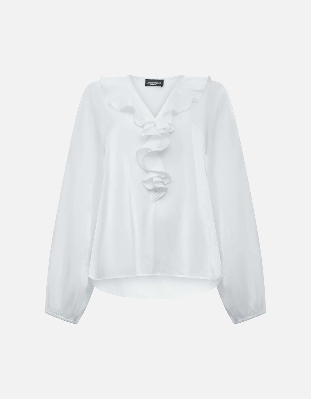 White Ruffled V-neck Blouse