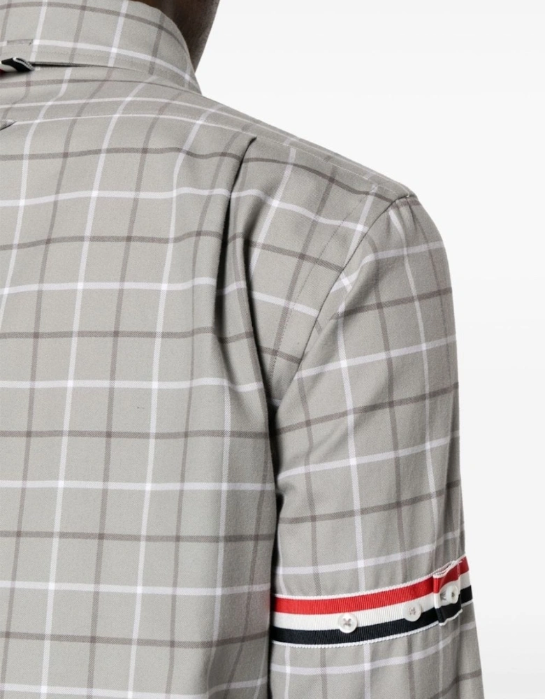 Straight Fit Tattersall Check Cotton Shirt Grey