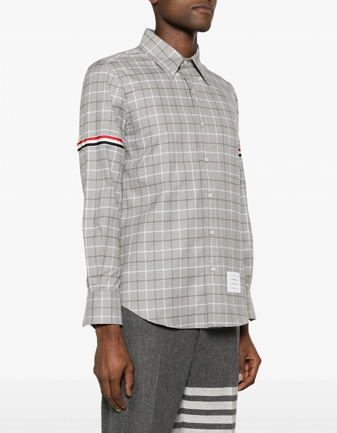 Straight Fit Tattersall Check Cotton Shirt Grey