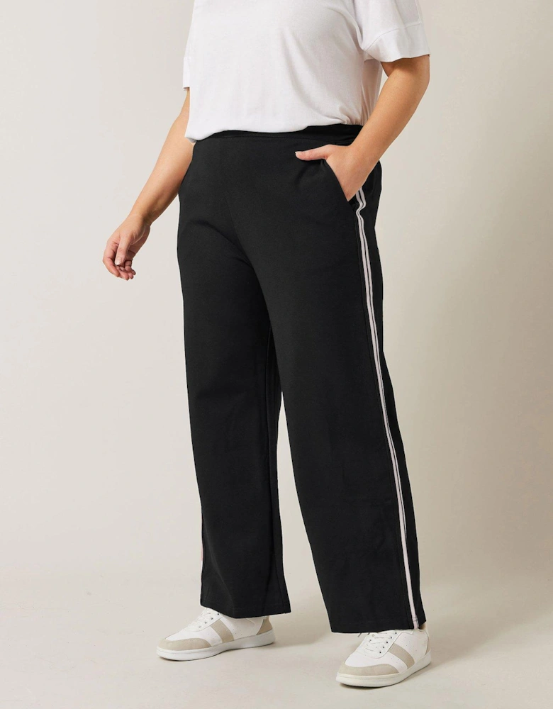 Wide Leg Side Stripe Trouser - Black