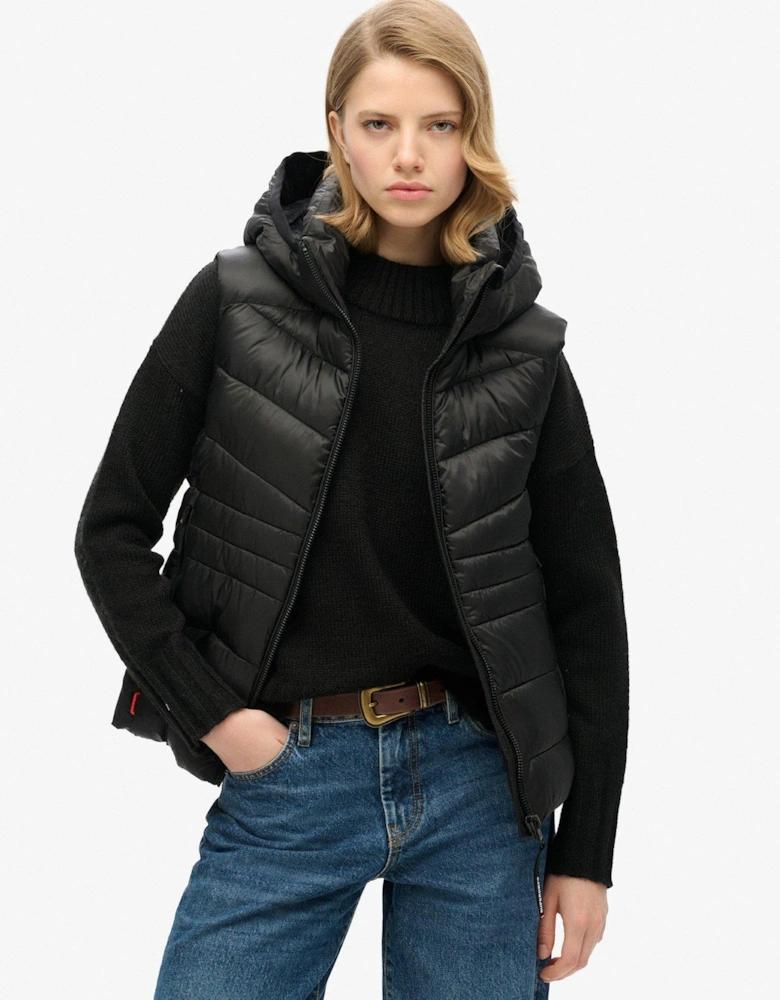 Hooded Fuji Quilt Padded Gilet - Black