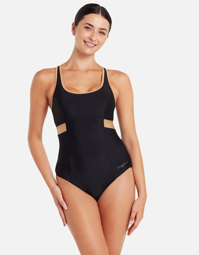 Ecolast Dakota Crossback Swimsuit - Black/gold