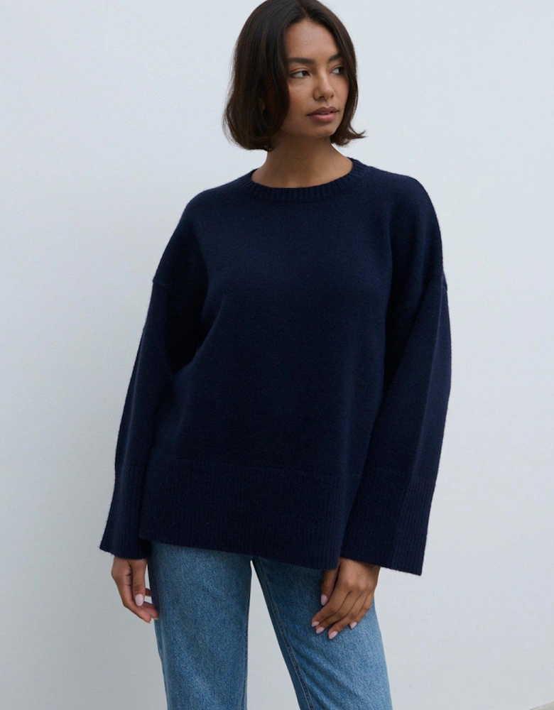 Finnity Slouchy Crew Neck Jumper - Navy