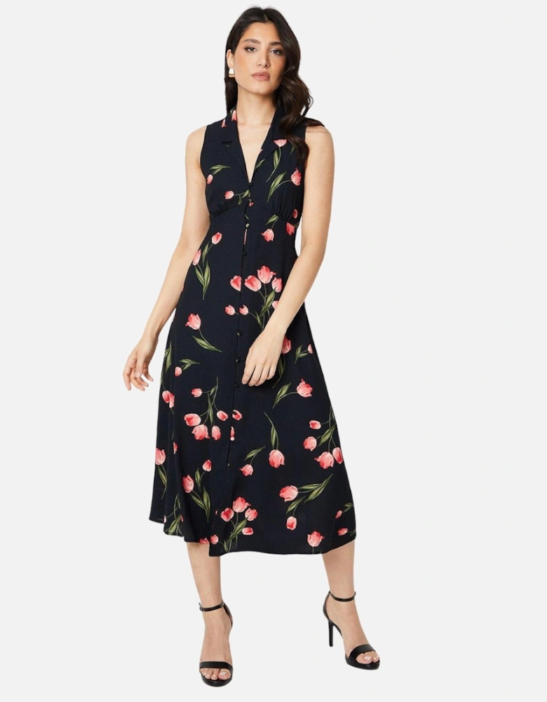 Womens/Ladies Floral Button Through Midi Dress