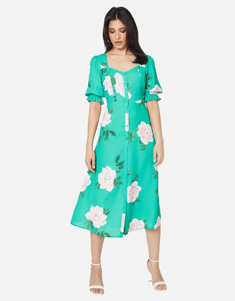 Womens/Ladies Floral Button Through Midi Dress