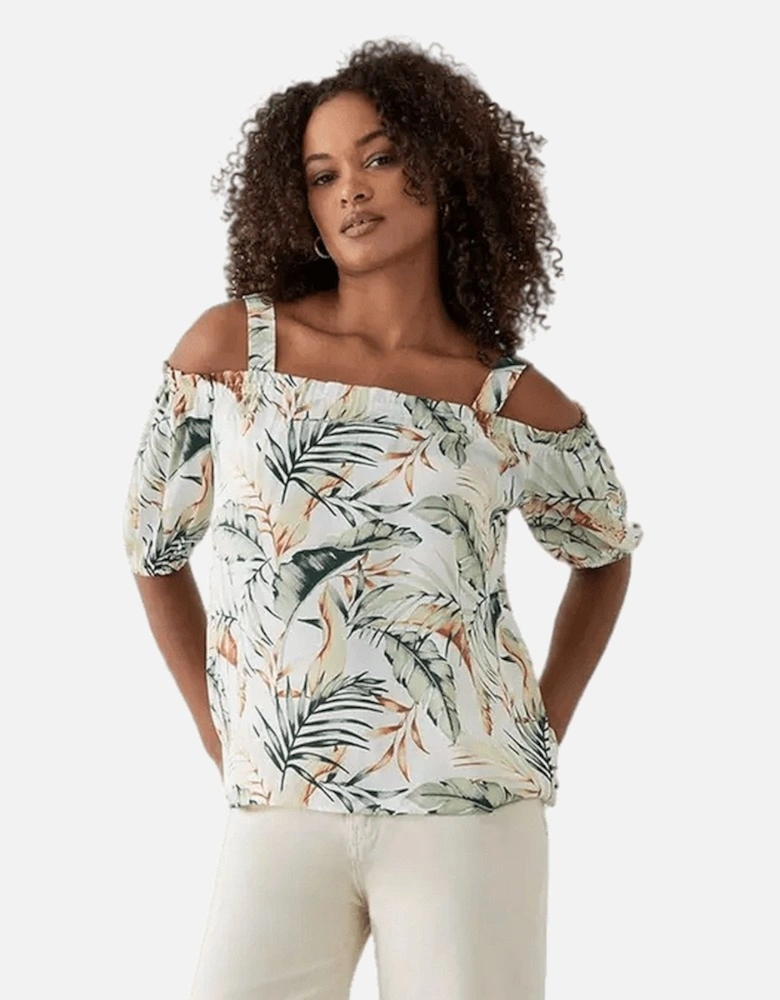 Womens/Ladies Tropical Tie Shoulder Bardot Top