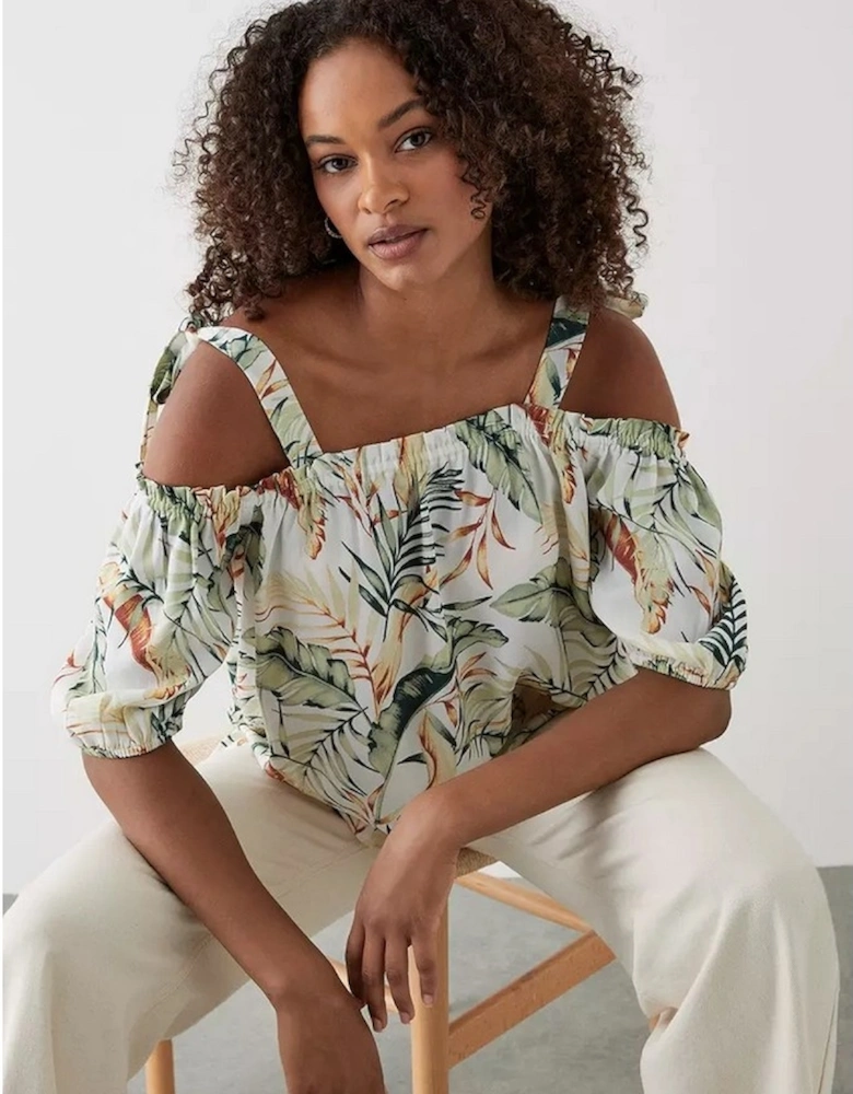 Womens/Ladies Tropical Tie Shoulder Bardot Top