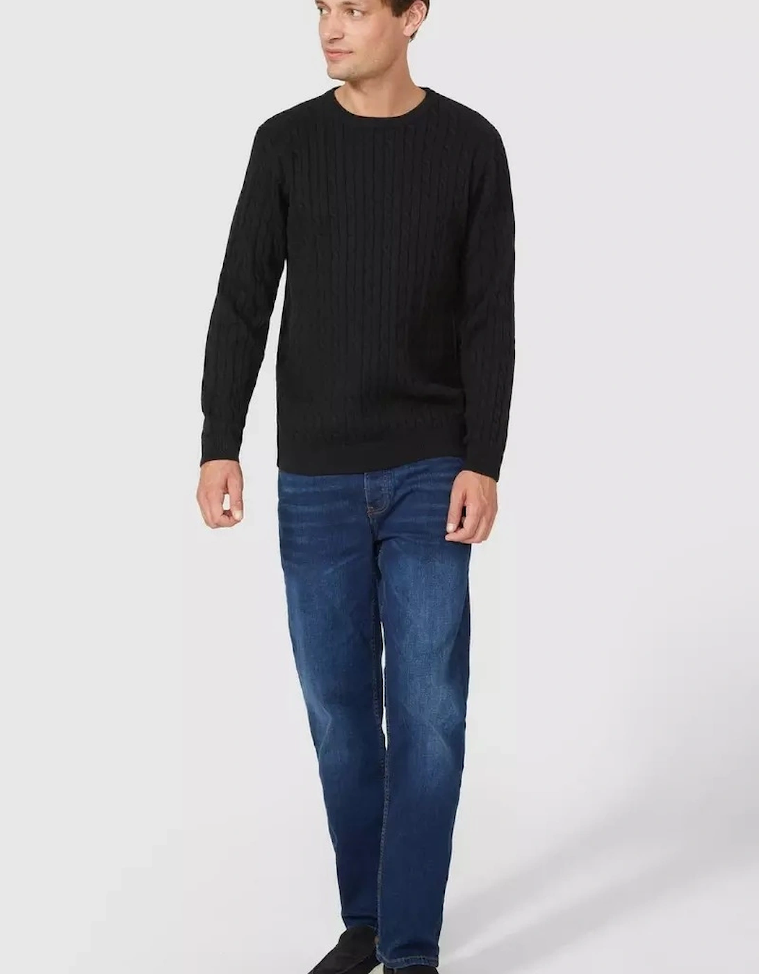 Mens Cable Cotton Crew Neck Sweatshirt