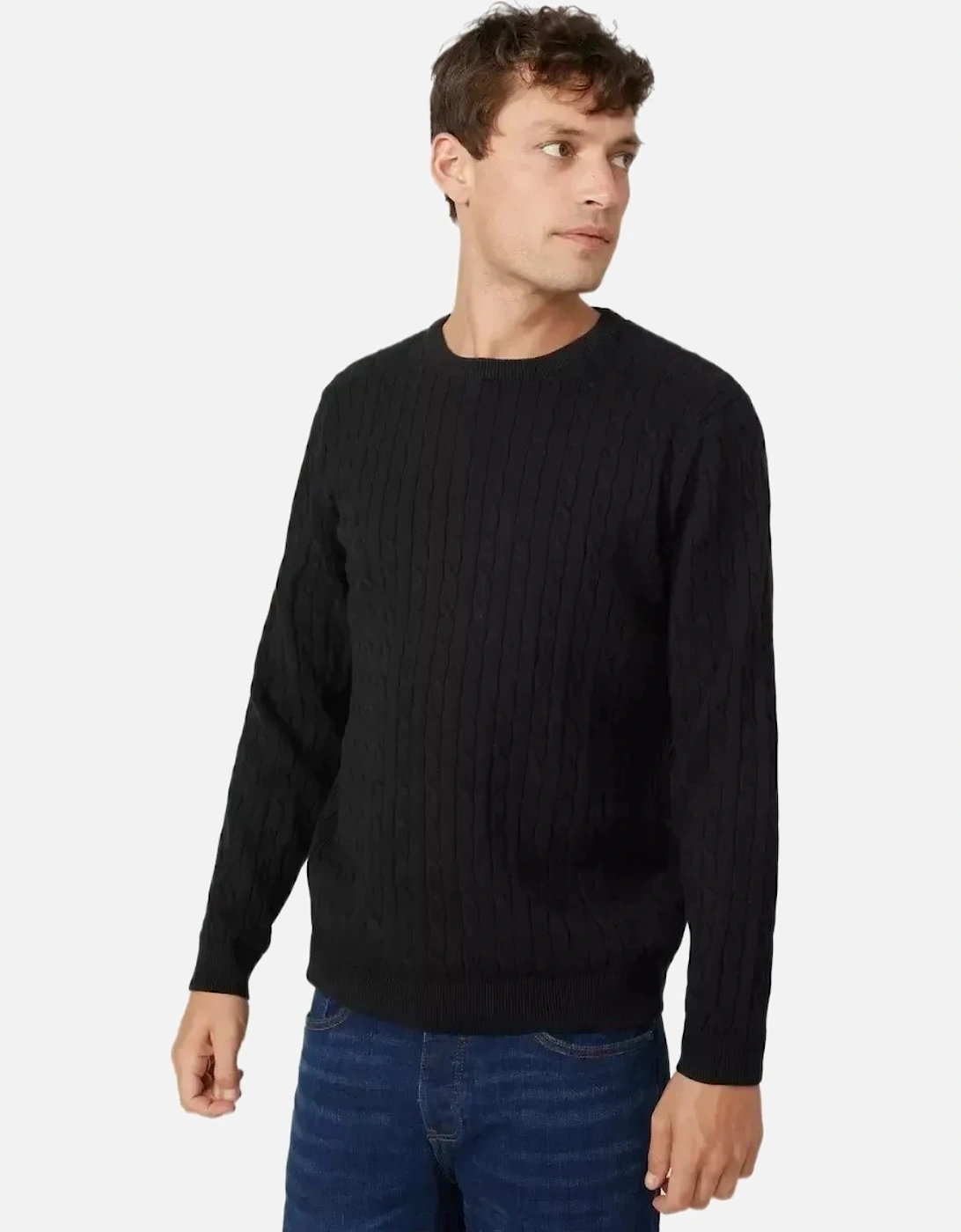 Mens Cable Cotton Crew Neck Sweatshirt, 6 of 5