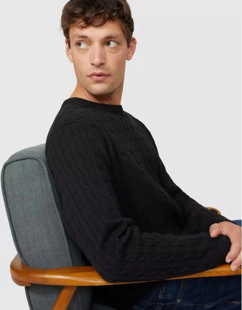 Mens Cable Cotton Crew Neck Sweatshirt
