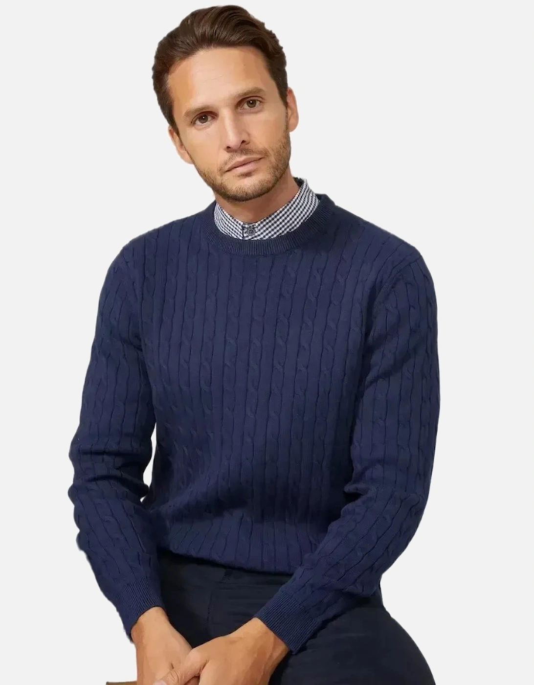 Mens Cable Cotton Crew Neck Sweatshirt, 6 of 5