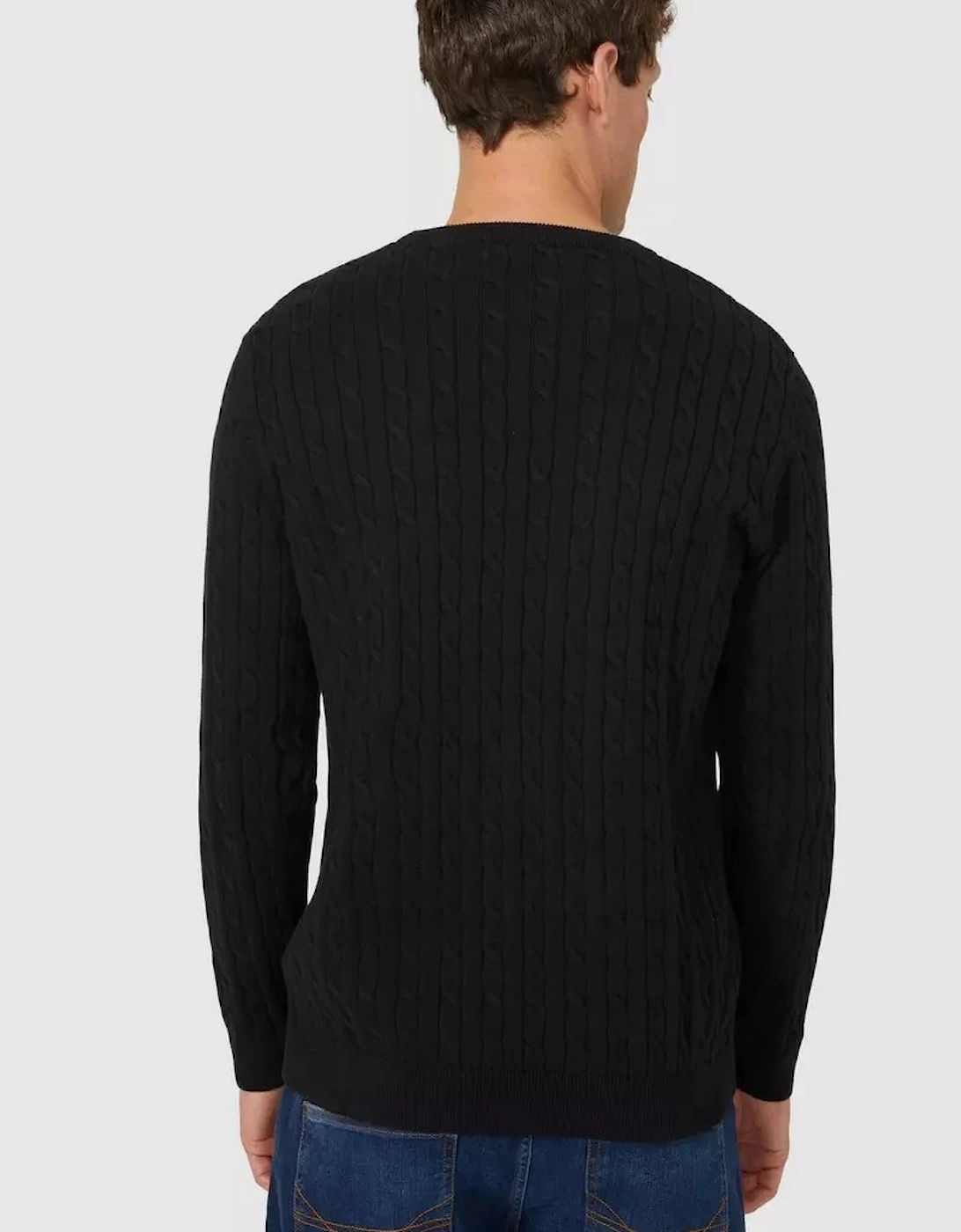 Mens Cable Cotton Crew Neck Sweatshirt
