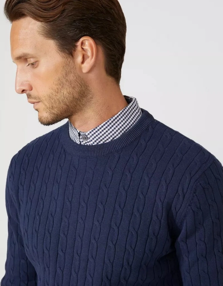 Mens Cable Cotton Crew Neck Sweatshirt