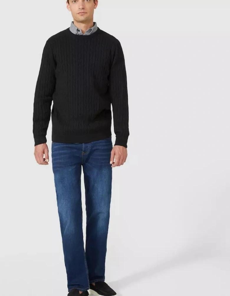 Mens Cable Cotton Crew Neck Sweatshirt