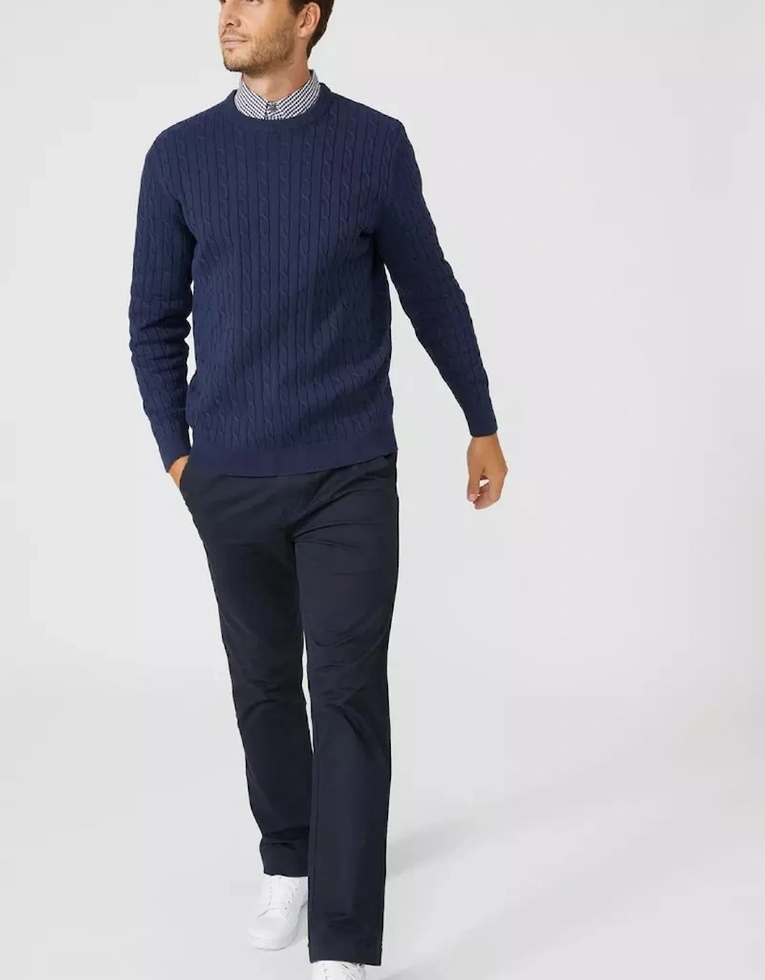 Mens Cable Cotton Crew Neck Sweatshirt