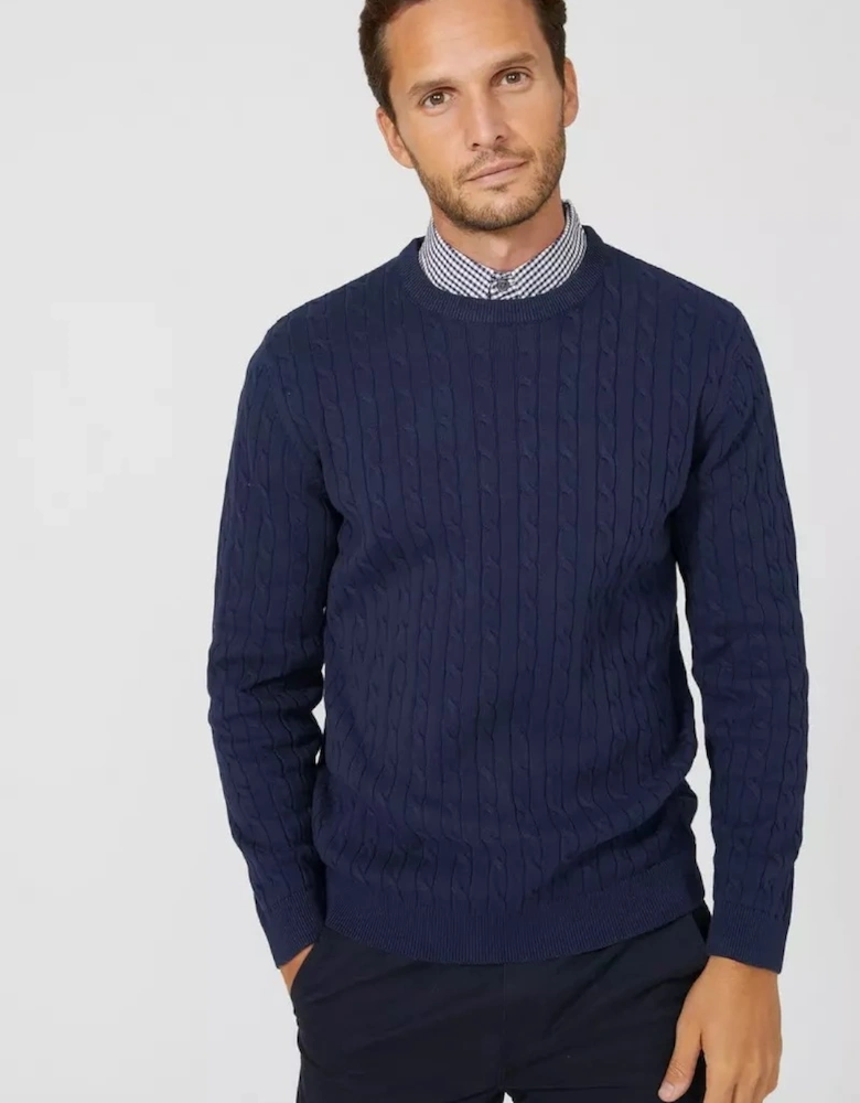 Mens Cable Cotton Crew Neck Sweatshirt