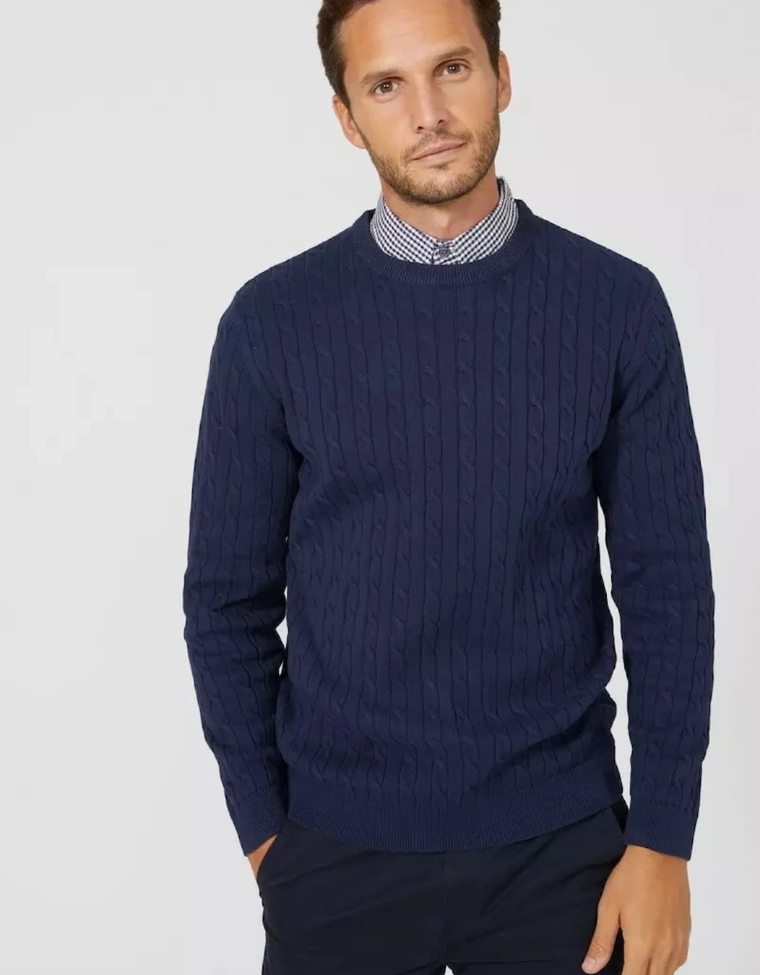 Mens Cable Cotton Crew Neck Sweatshirt