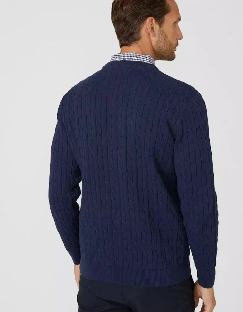 Mens Cable Cotton Crew Neck Sweatshirt