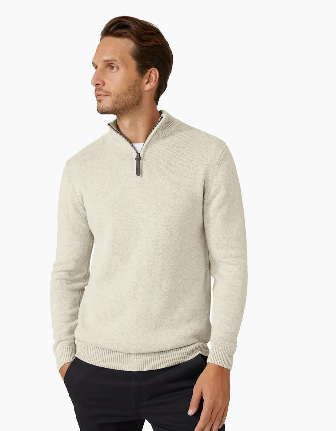 Maine Men's Cream Premium Cotton Funnel Neck Jumper - : S