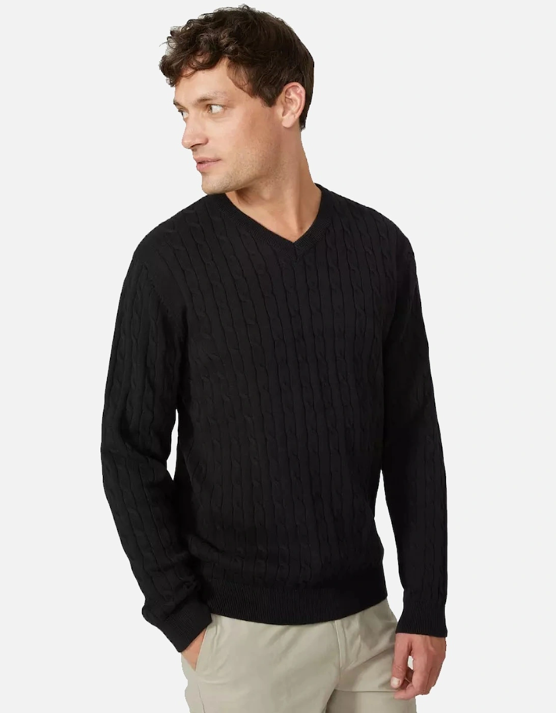 Mens Premium Cable Cotton V Neck Jumper, 5 of 4