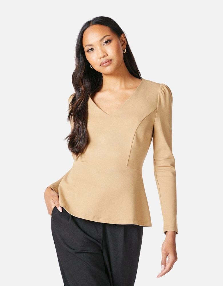 Womens/Ladies Plain Ponte V Neck Top