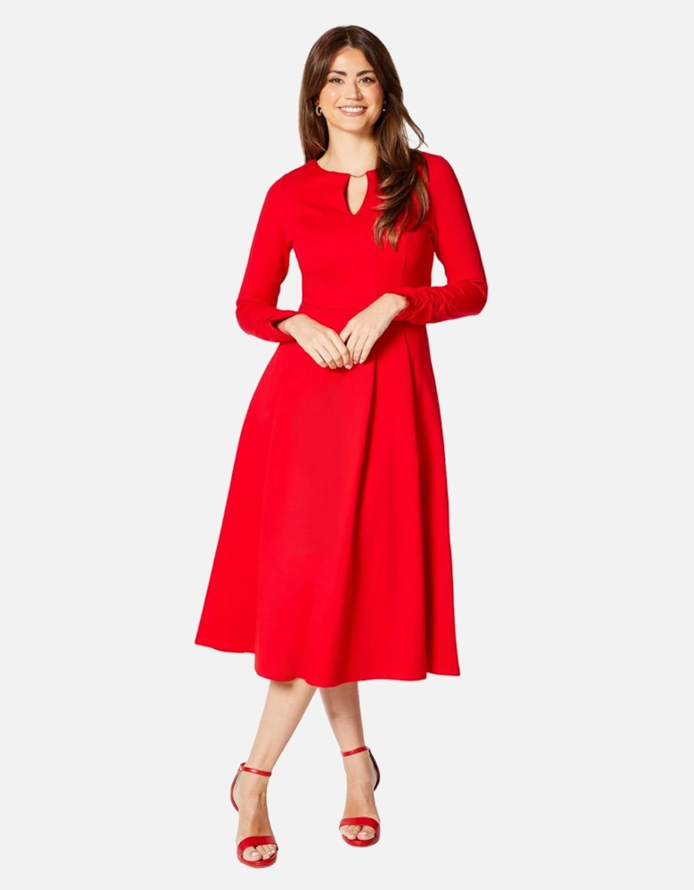 Womens/Ladies Ponte Pleat Waist Midi Dress