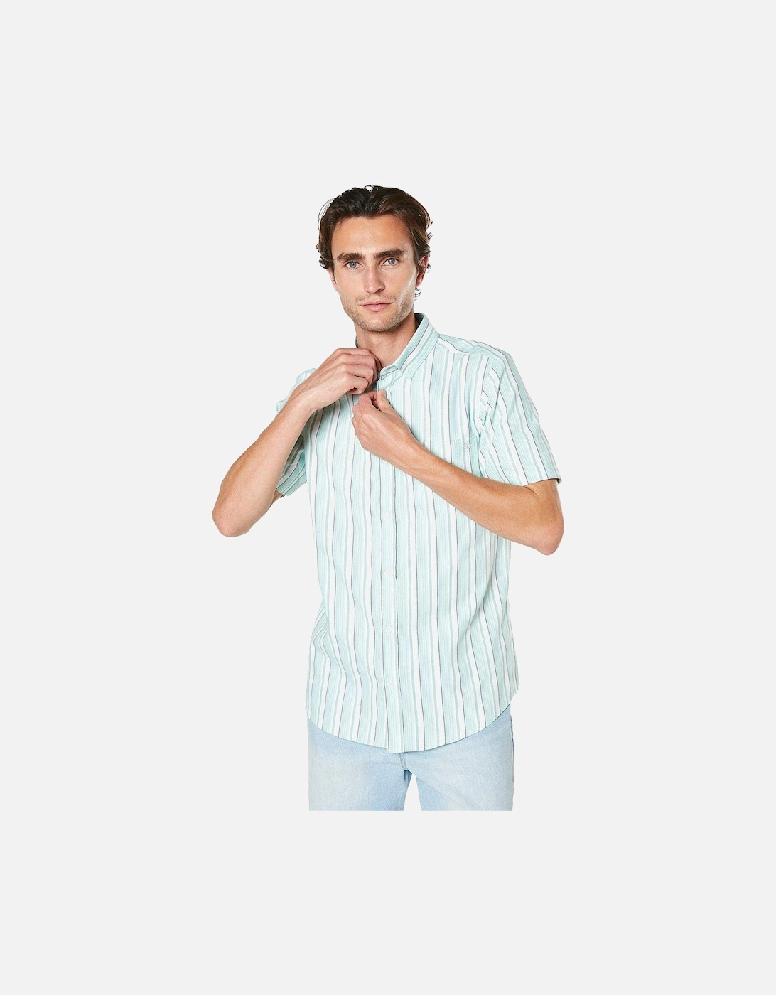 Mens Stripe Oxford Short-Sleeved Shirt, 5 of 4