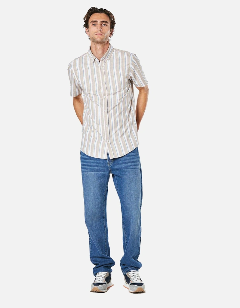 Mens Stripe Oxford Short-Sleeved Shirt