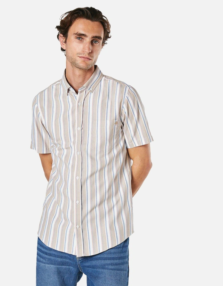 Mens Stripe Oxford Short-Sleeved Shirt