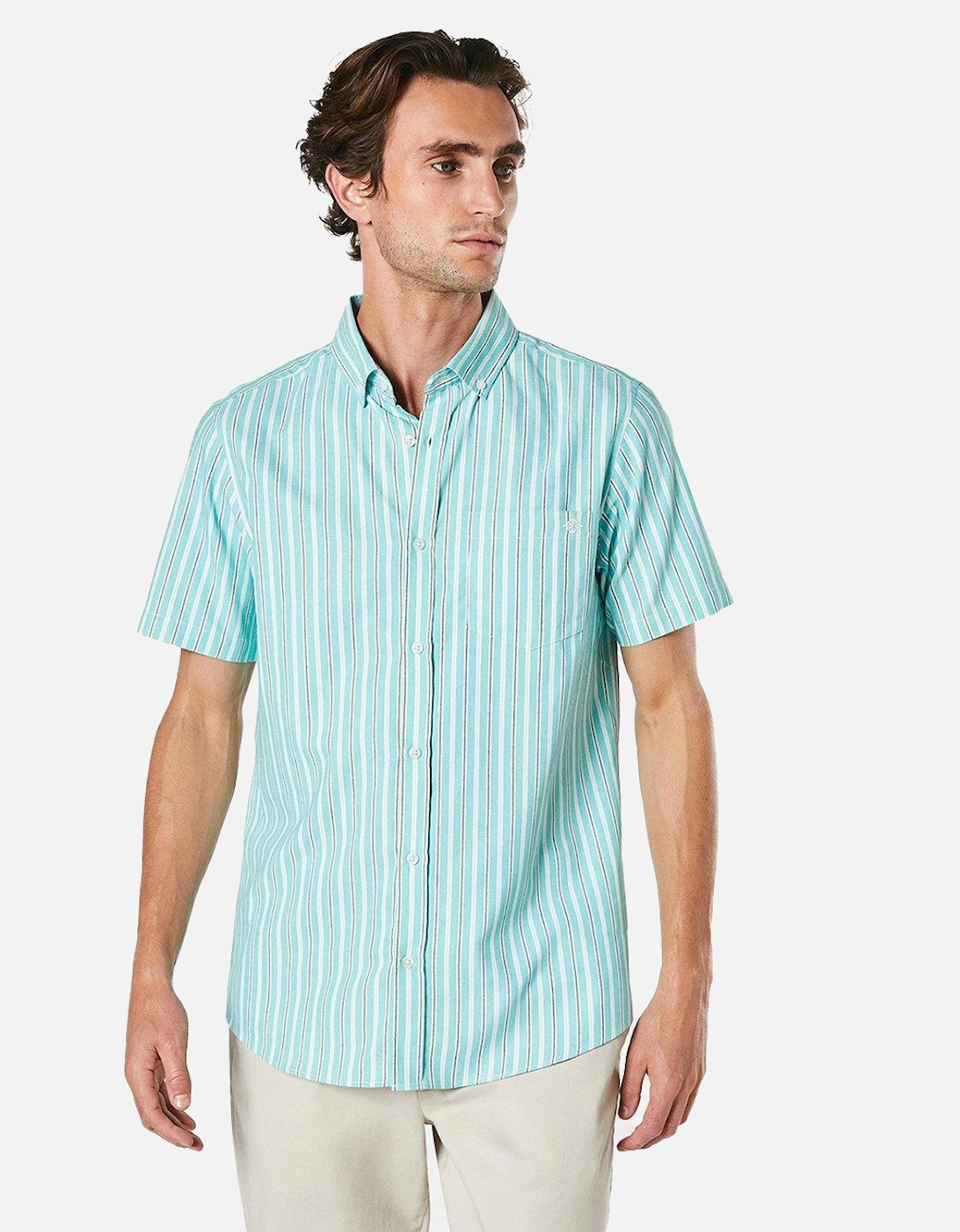 Mens Oxford Multi Stripe Short-Sleeved Shirt, 5 of 4