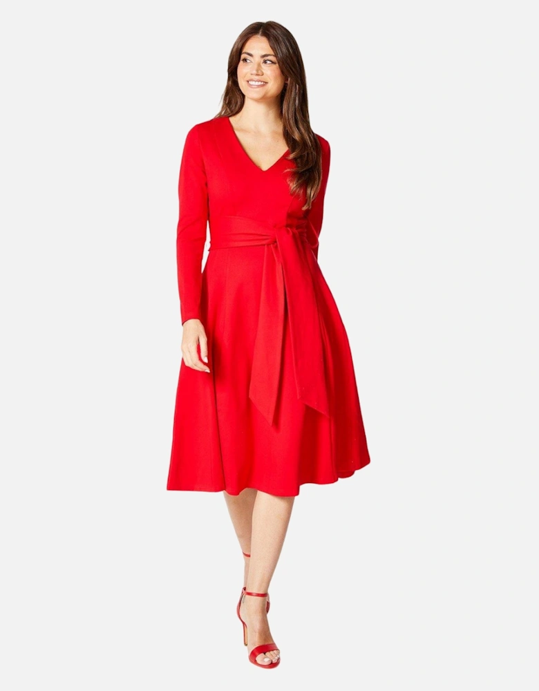 Womens/Ladies Belted Detail Seams Midi Dress