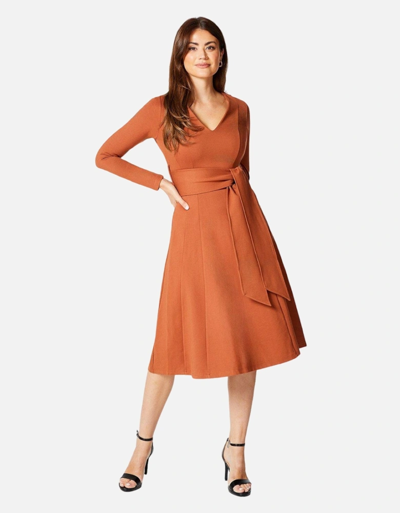 Womens/Ladies Belted Detail Seams Midi Dress